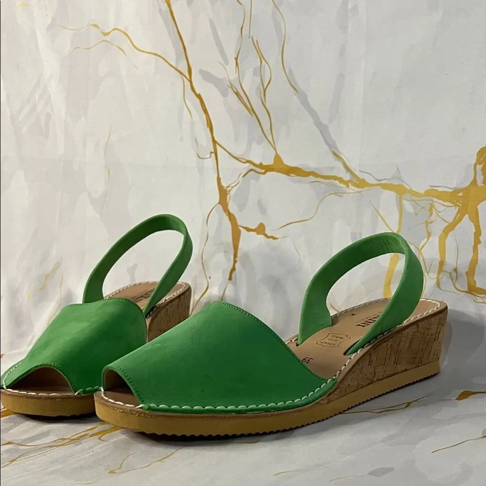 * Calaxini Simply Perfect Avarca cork wedge sandals in green leather
